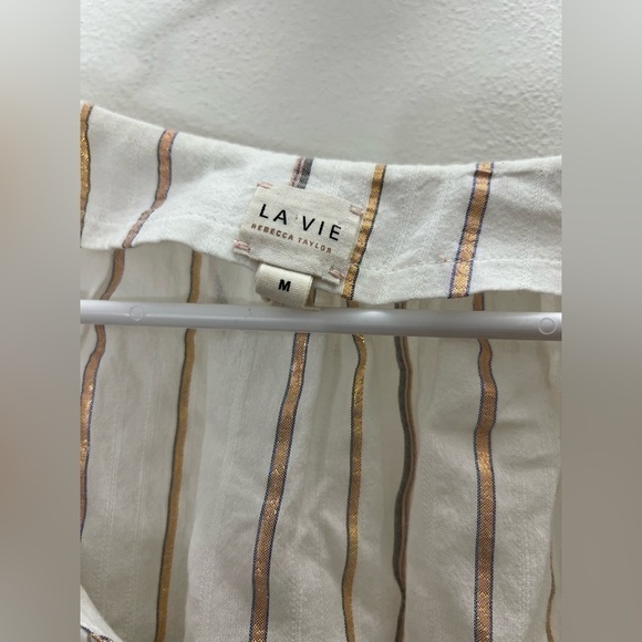 La Vie Rebecca Taylor Metallic Stripe Flowy Peasant Blouse Size Medium - Picture 4 of 7
